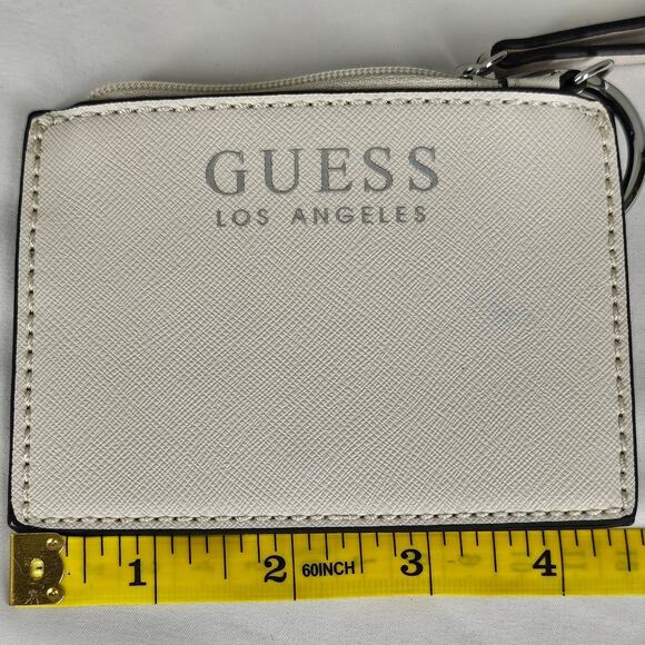 GUESS WOMEN’S WHITE PVC FAUX LEATHER COIN POUCH CARD HOLDER KEYCHAIN 4.5" x 3" - Picture 7 of 8